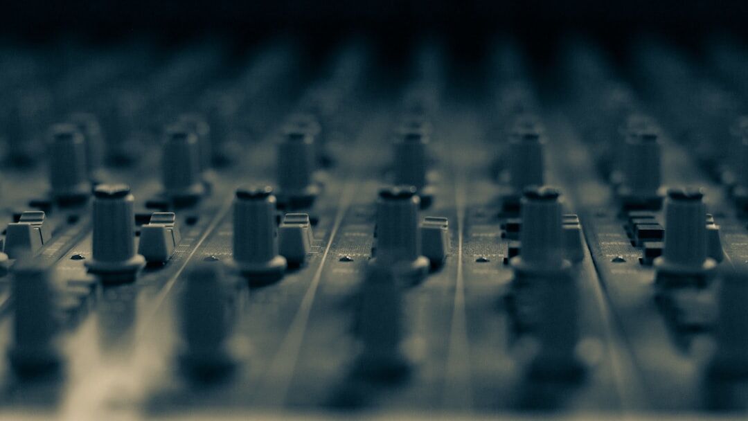 Sound mixing console in recording studio